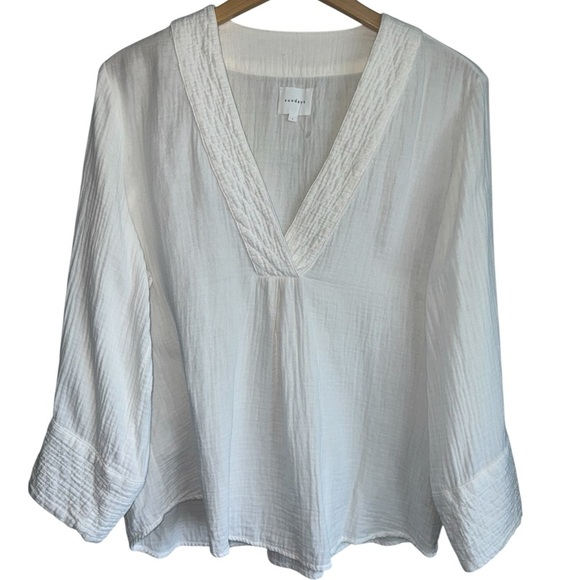 SUNDAYS White Cotton Gauze Long Sleeve V-Neck Top | Relaxed Fit Shirt | Small - Picture 5 of 5